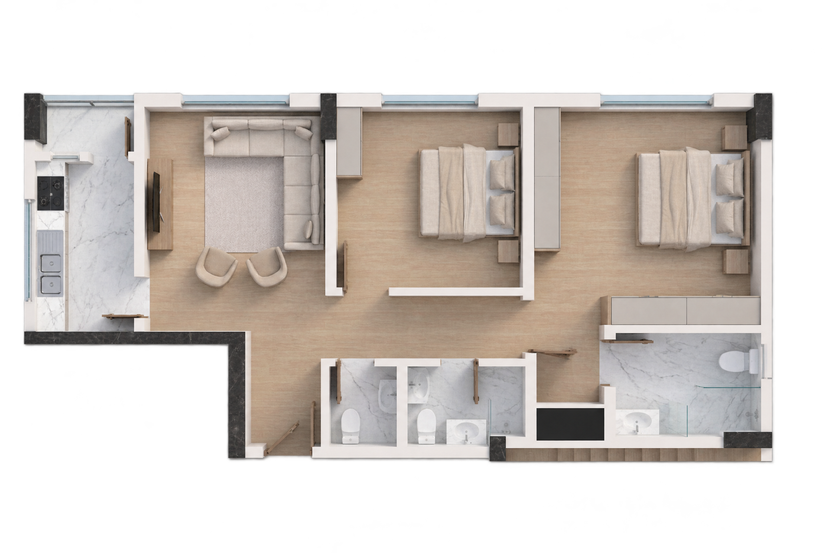 Two Bedrooms with the Widest Balcony