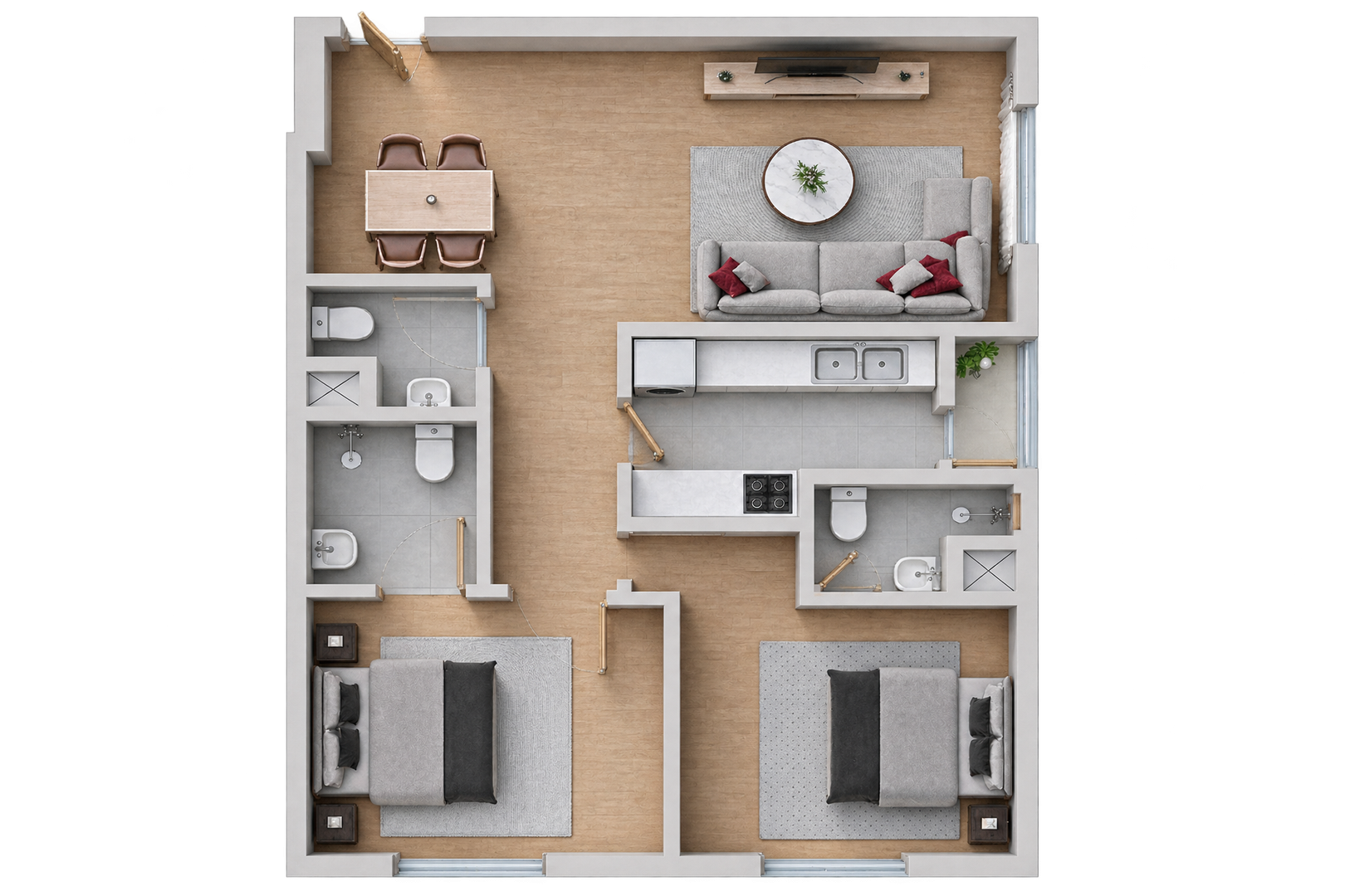 Two Bedrooms with Balcony