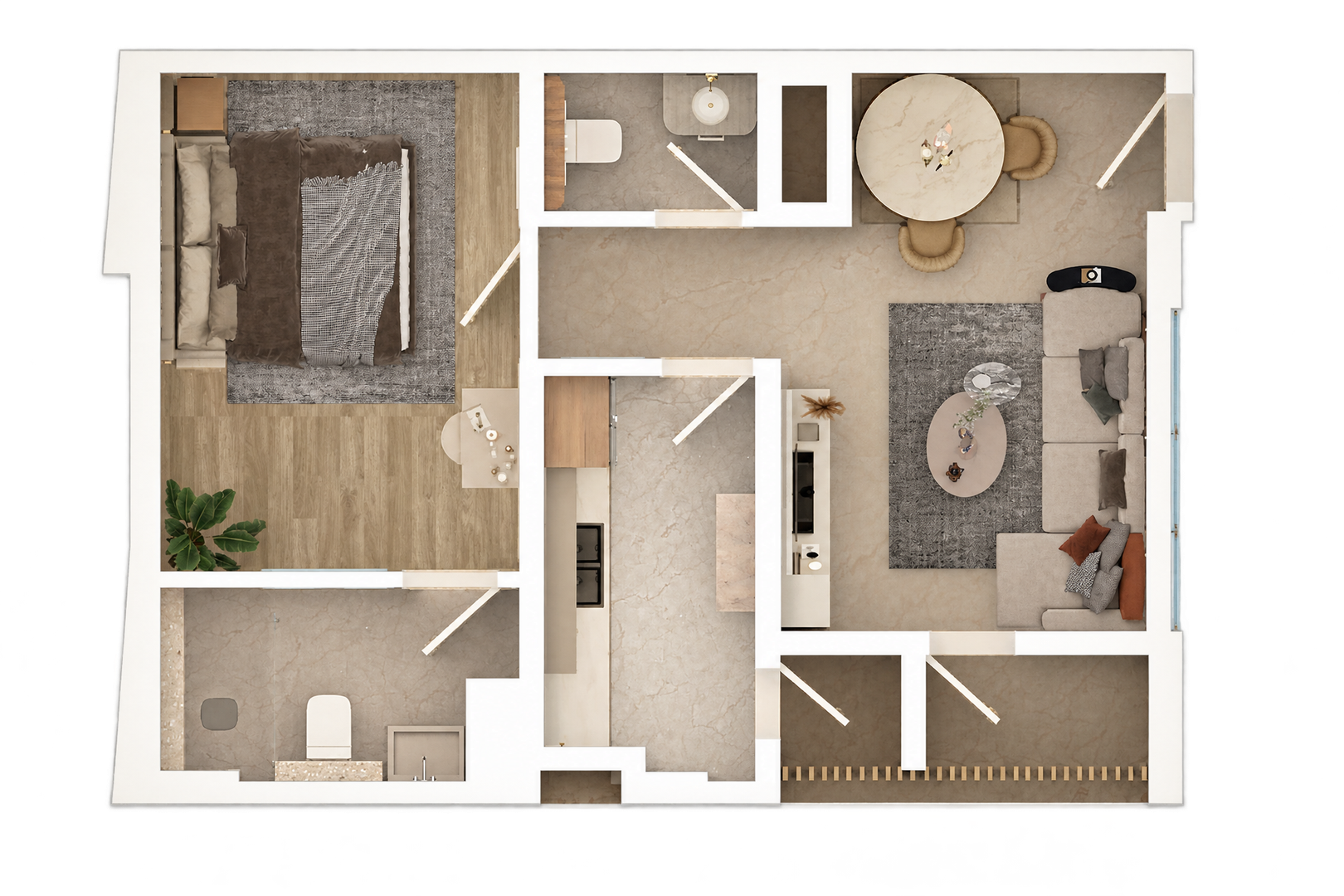 1 Bedroom Apartment with 2 Balconies