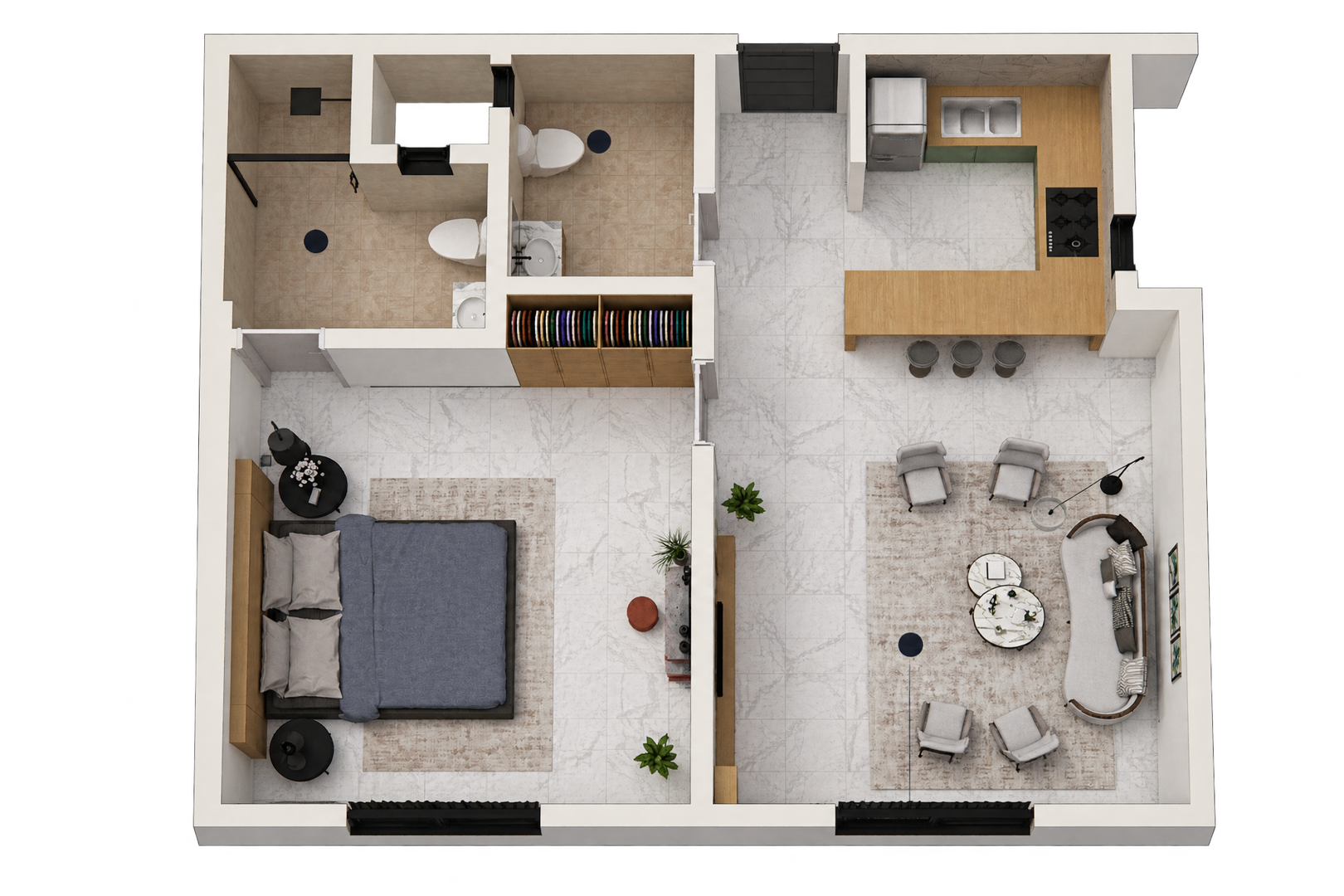 1 BHK with open kitchen