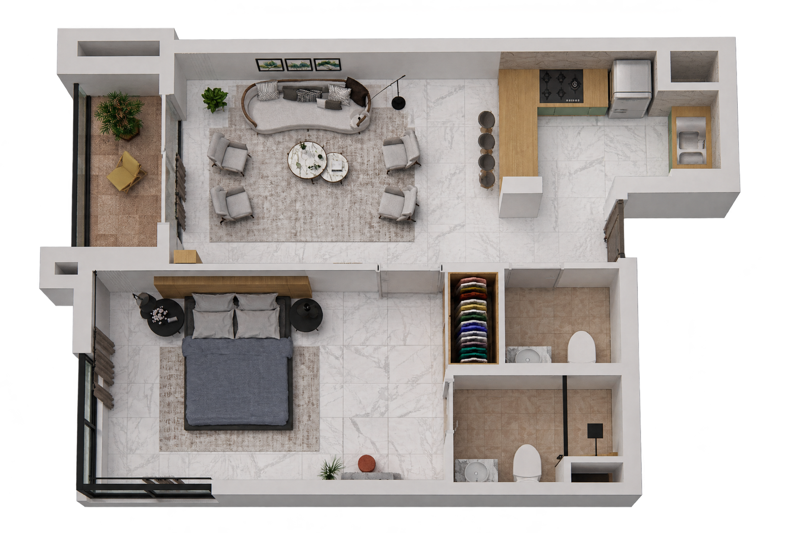 1 Bedroom and Living Room with Balcony 66 sqm