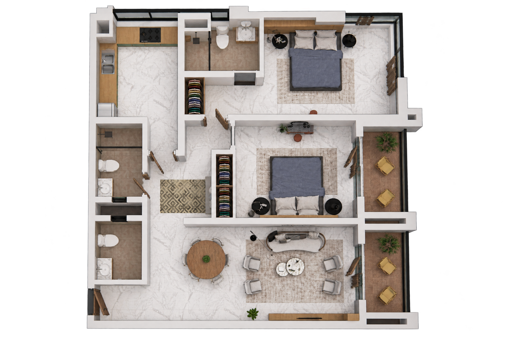 2 Bedrooms with 2 Balconies 114m