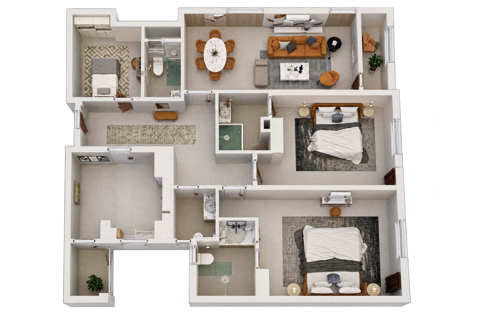 Three bedrooms with balcony 116m