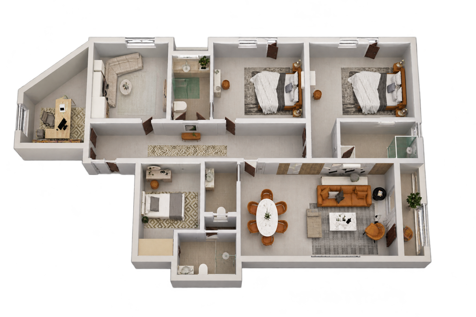 Three bedrooms with balcony 125m