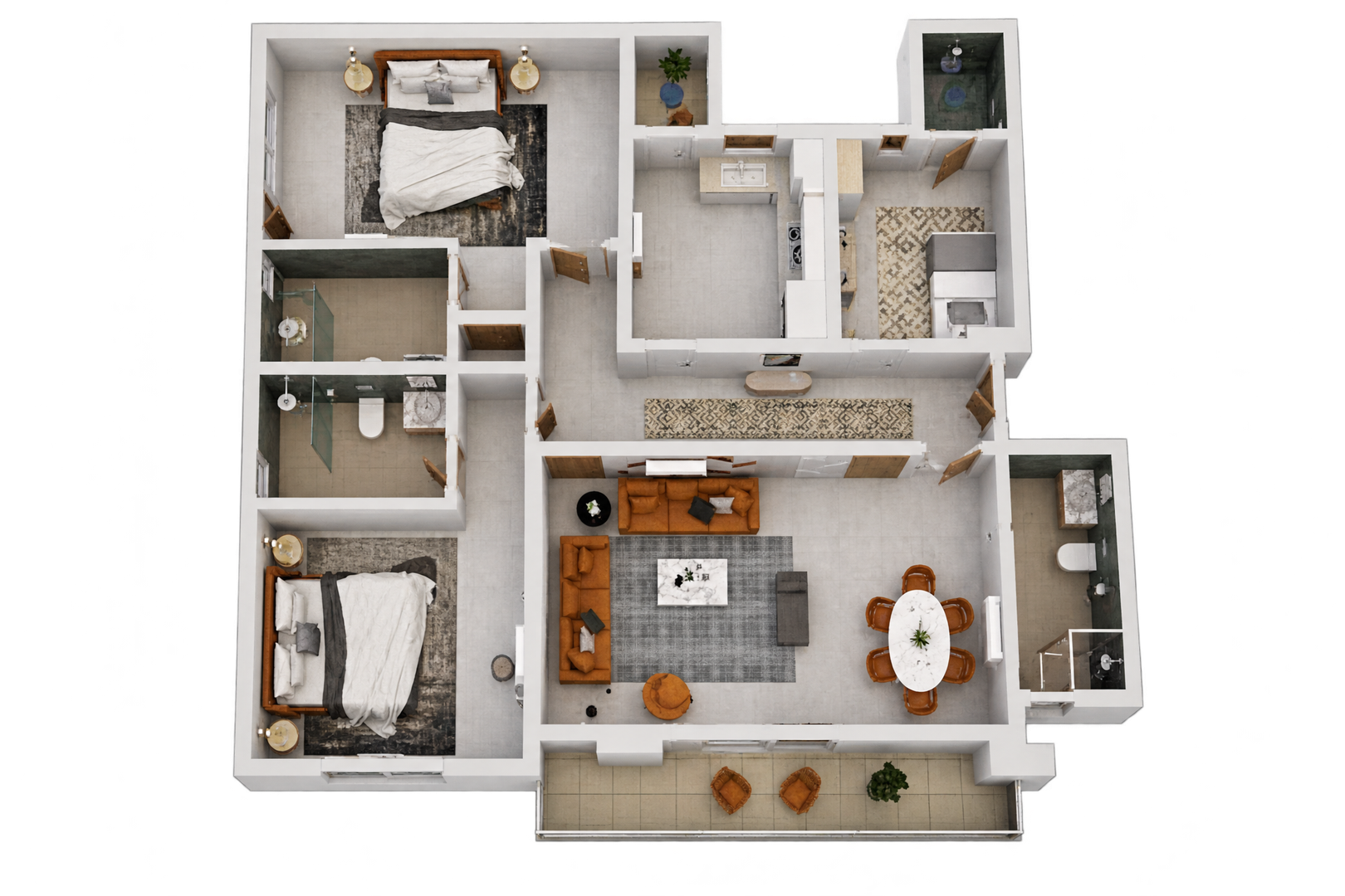 Three bedrooms with a balcony 129m