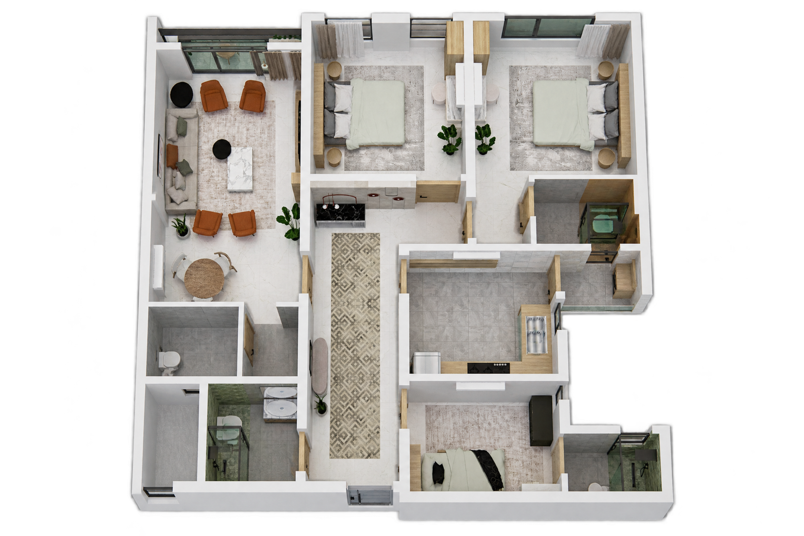 Three bedrooms with two widest balconies