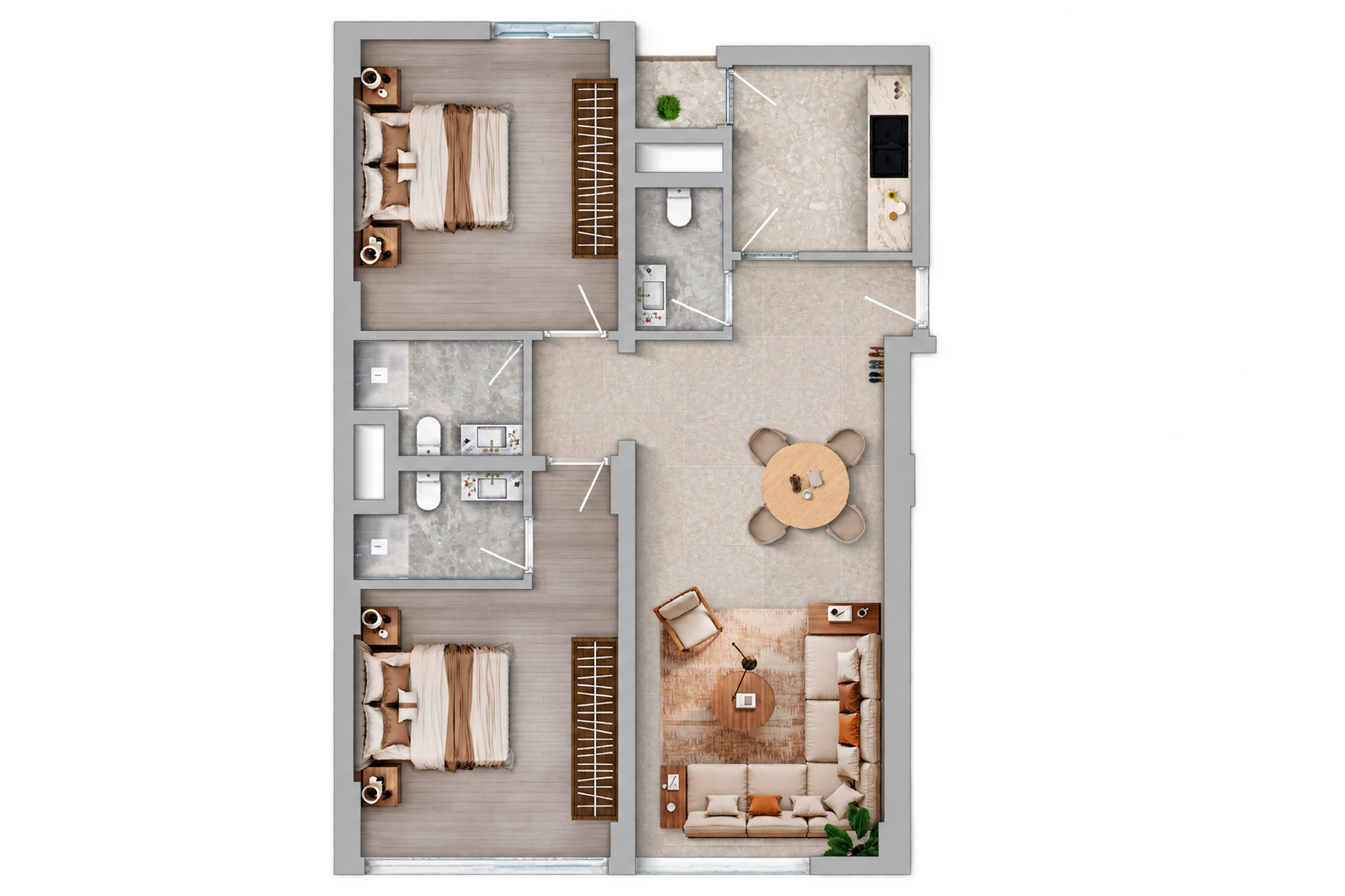 2 Bedrooms with Balcony 93m
