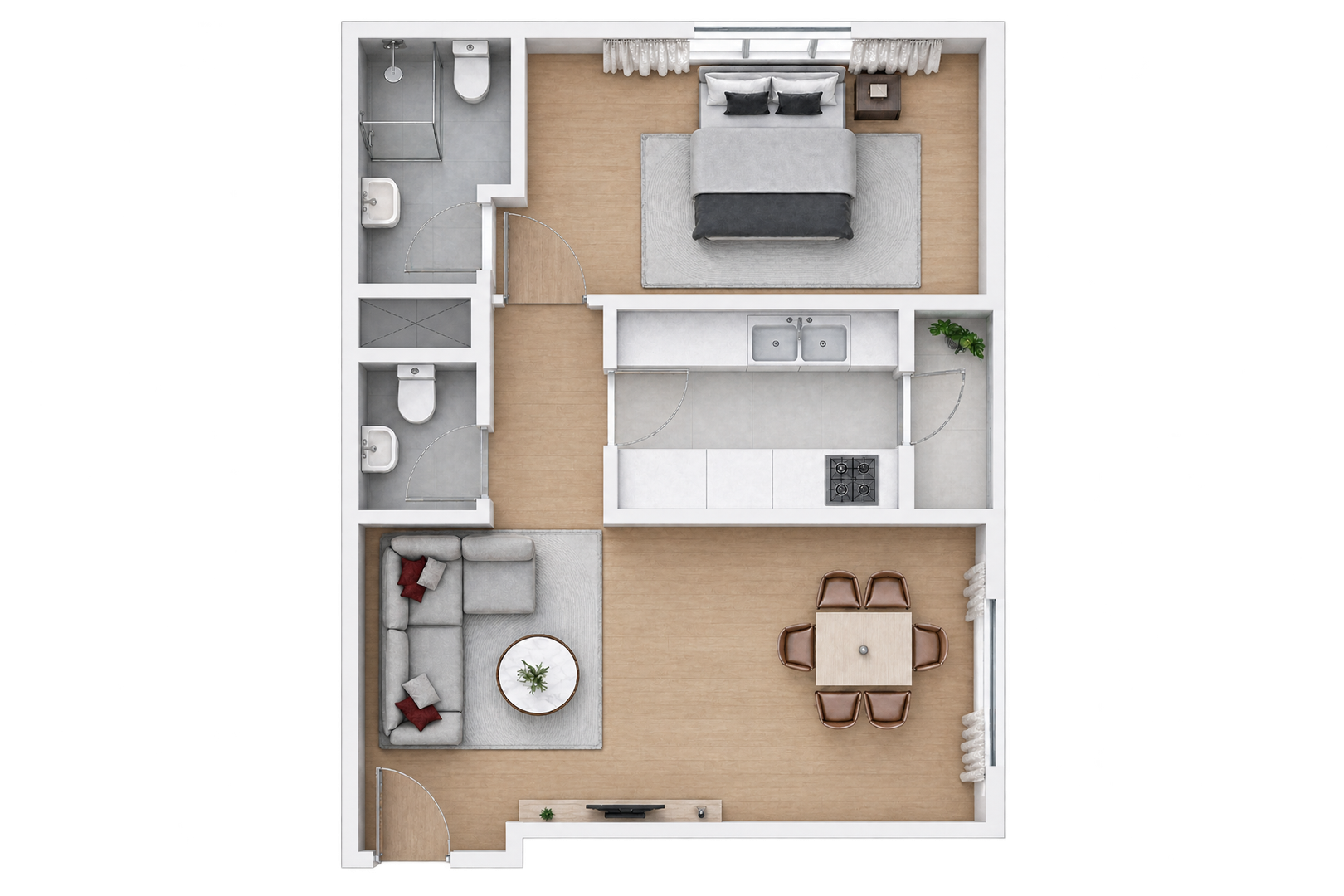 1 BHK with Balcony 61 sqm