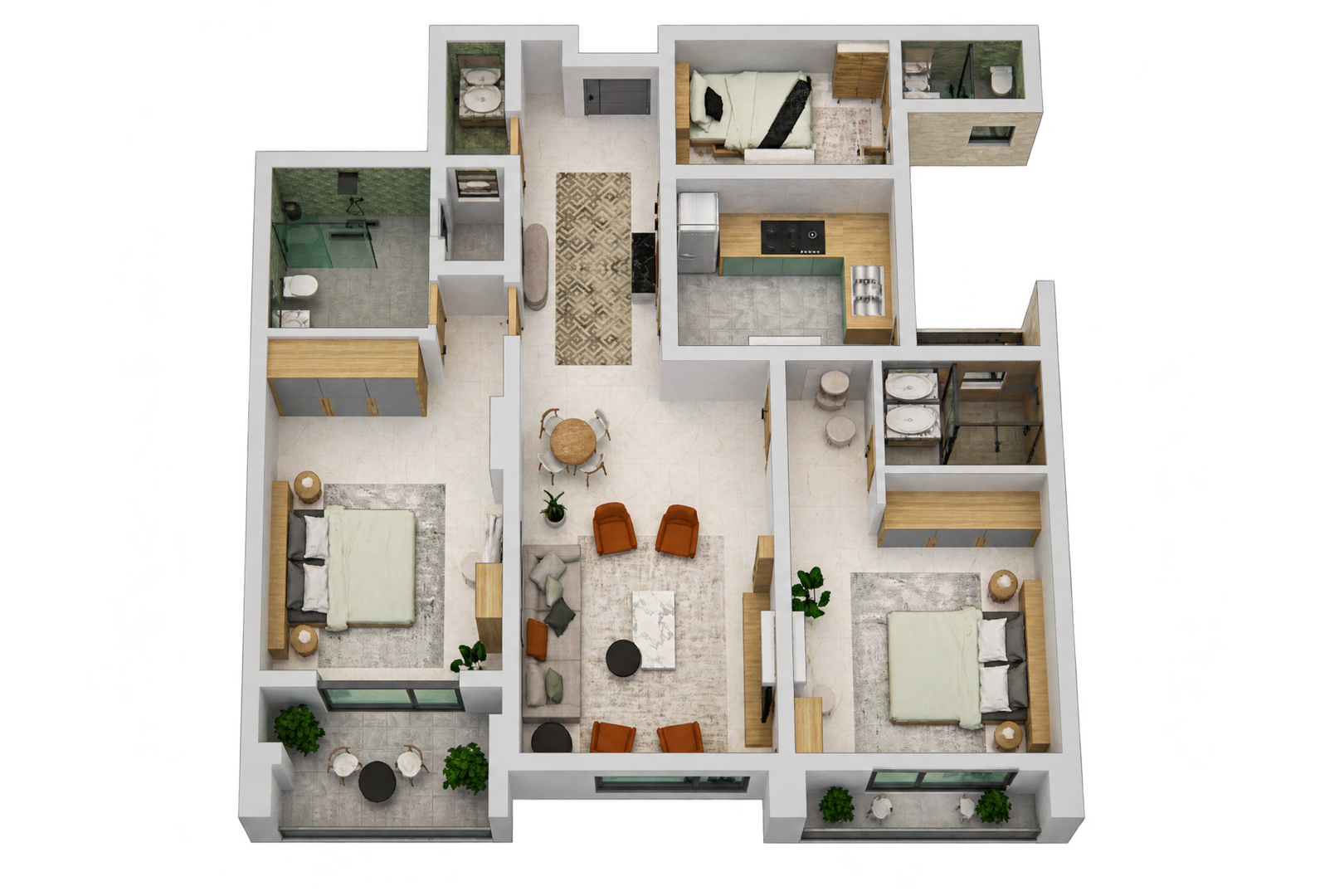 Three-bedroom penthouse with two terraces 113 sqm