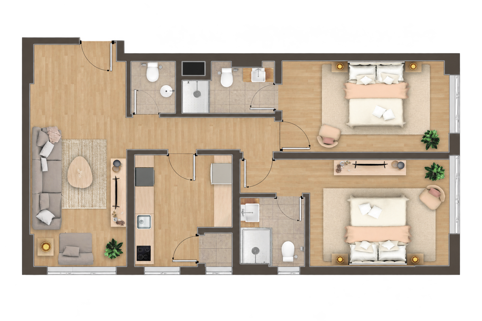 2 Bedrooms with Balcony